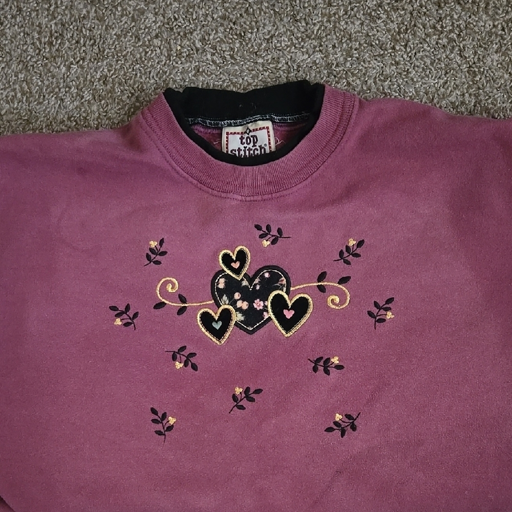 Vintage Purple Sweatshirt with Heart Embroidery